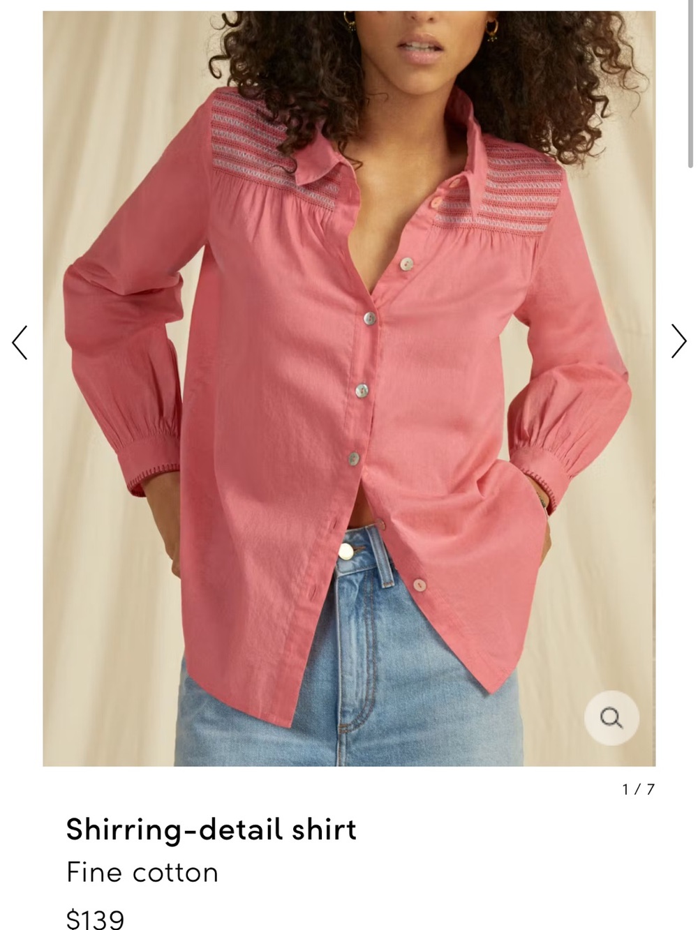 Wrap London Coral-Pink Shirred Yoke Button-Down Shirt